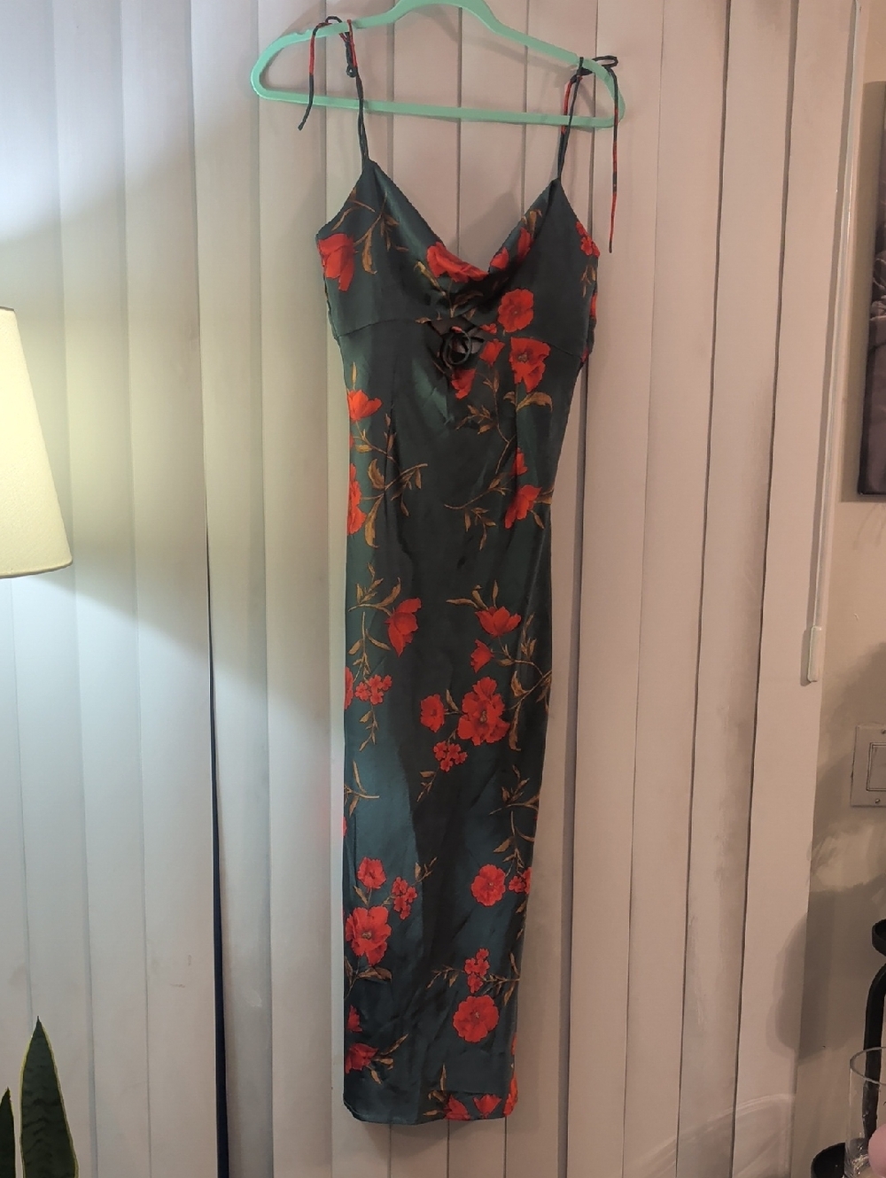 Hello Molly Green Slip Dress with Floral Accents